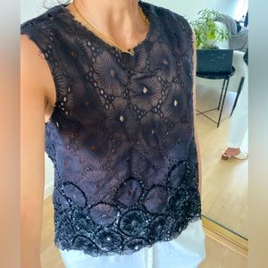 Bohemian hand embellished black sequins blouse